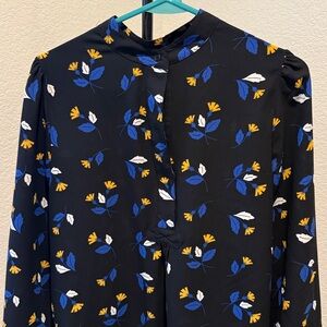 Anne Klein Black tunic with Blue and Yellow Floral Accents